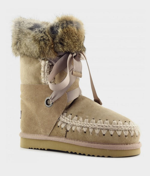 Mou Eskimo Lace and Fur Boots - Camel