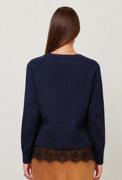 Fifteen Twenty Camilla Lace Layered Sweater - Navy/Black