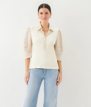 Fifteen Twenty Camden Contrast Henley - Cream