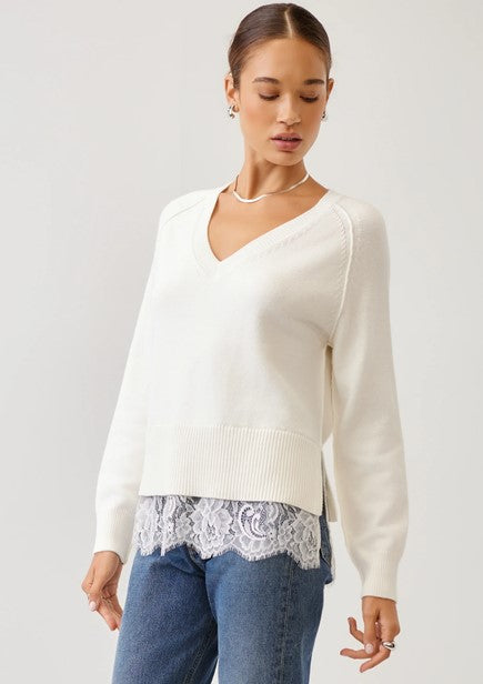 Fifteen Twenty Camilla Lace layered Sweater - Cream
