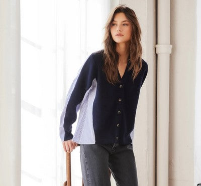 Fifteen Twenty Celine Mixed Media Cardigan - Navy
