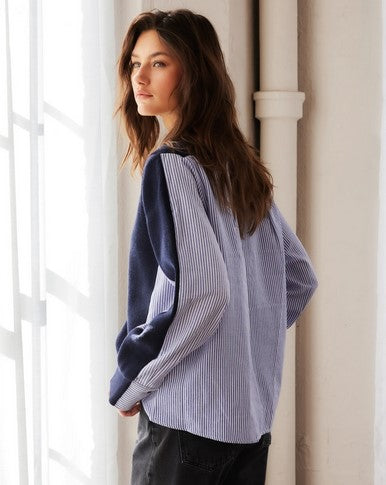 Fifteen Twenty Celine Mixed Media Cardigan - Navy