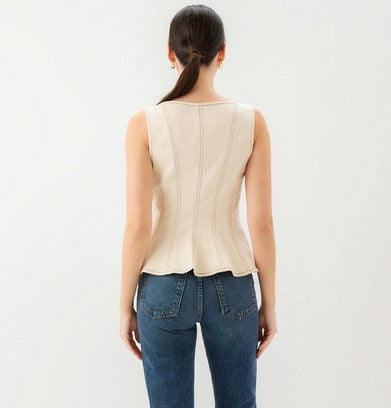 Fifteen Twenty Contrast Stitch Top - Natural