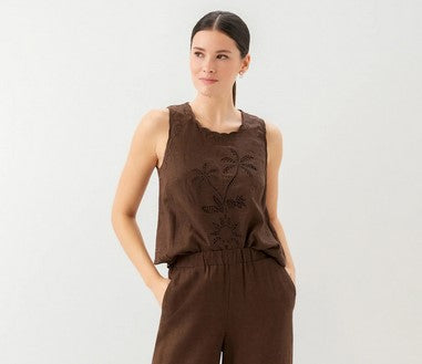 Fifteen Twenty Elina Embroidered Top - Brown