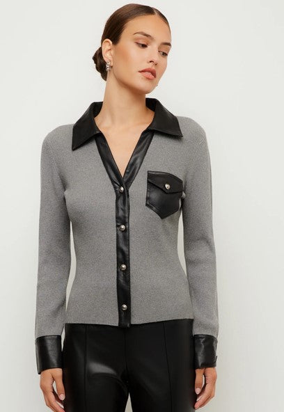 Fifteen Twenty Isabella Contrast Faux Leather Top - Gray