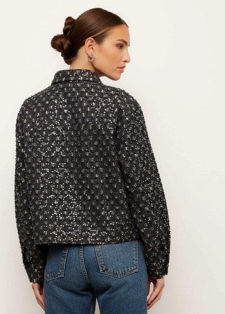 Fifteen Twenty Allora Sequin Denim Shirt Jacket - Charcoal