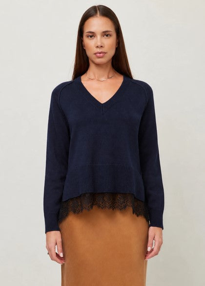 Fifteen Twenty Camilla Lace Layered Sweater - Navy/Black