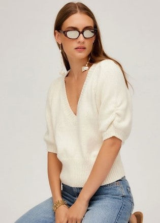 Fifteen Twenty Shirred Sleeve Sweater - Ecru