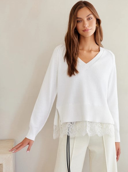 Fifteen Twenty Camilla Lace layered Sweater - Cream