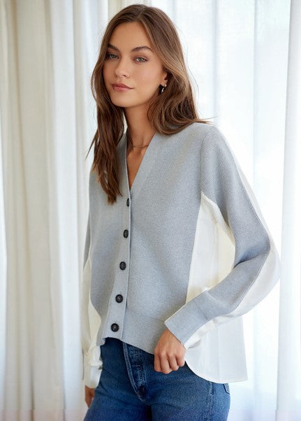 Fifteen Twenty Celine Mixed Media Cardigan - Light Heather Grey