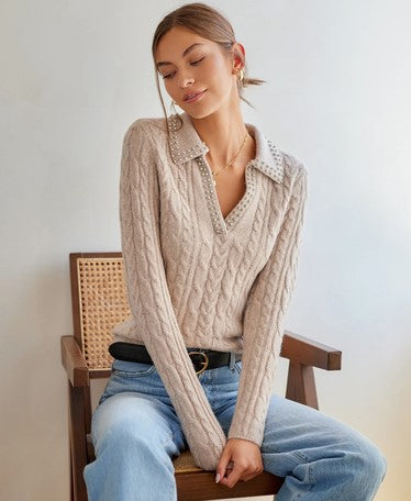 Fifteen Twenty Estelle Cable Knit Sweater - Wheat