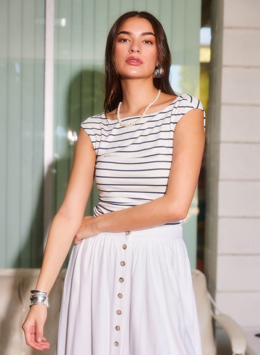 Fifteen Twenty Side Shirred Tank - Navy/White
