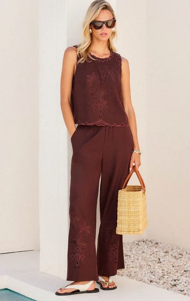 Fifteen Twenty Zora Embroidered Pant - Brown
