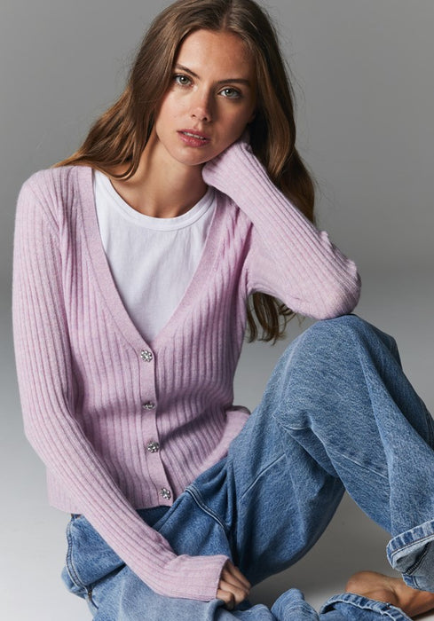 Autumn Cashmere Ribbed V Neck Sweater - Cherry Frost