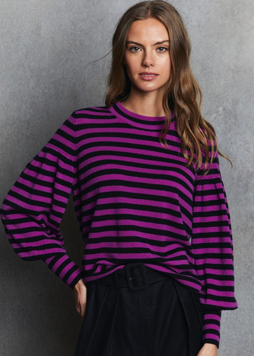 Autumn Cashmere Stripe Sweater - Hollyhock/Black