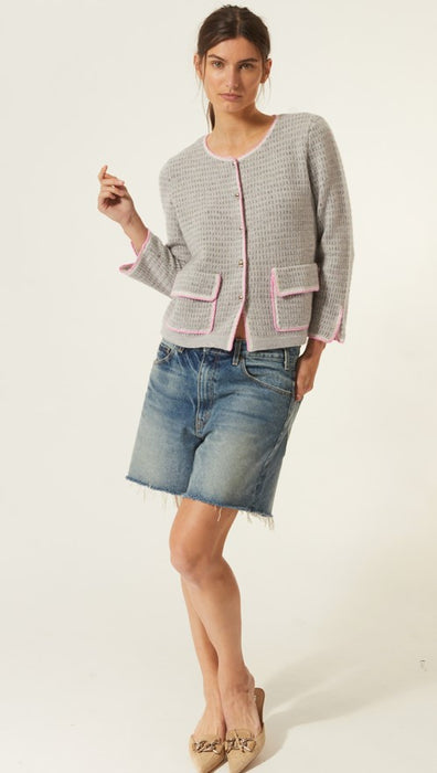 Autumn Cashmere Tweedy Jacket with Crochet - Cinderblock Combination