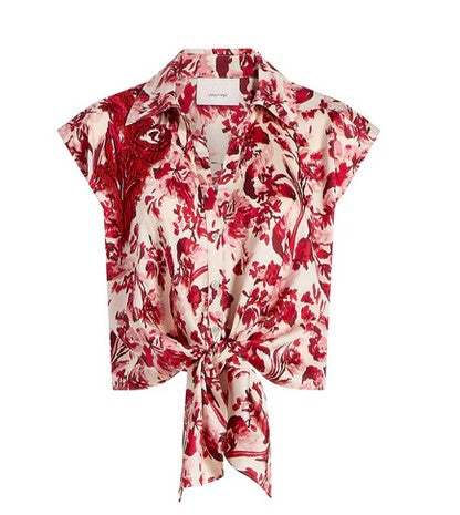 Cinq a Sept Floral Ribbons Mari Top - Cherry Rose