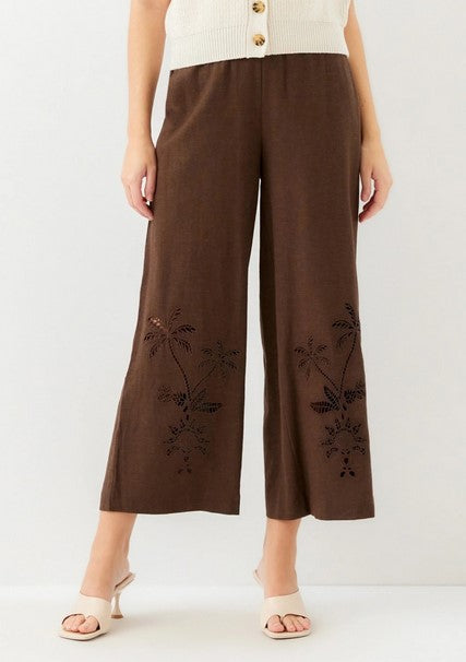 Fifteen Twenty Zora Embroidered Pant - Brown