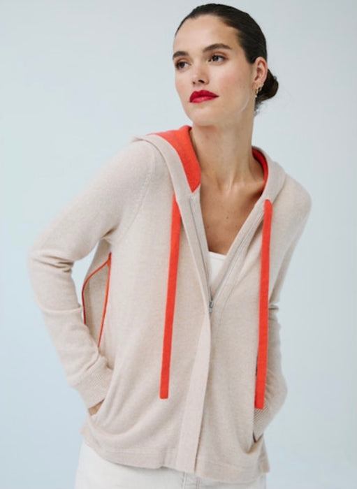 Autumn Cashmere Hoodie With Contrast - Basket/Coral
