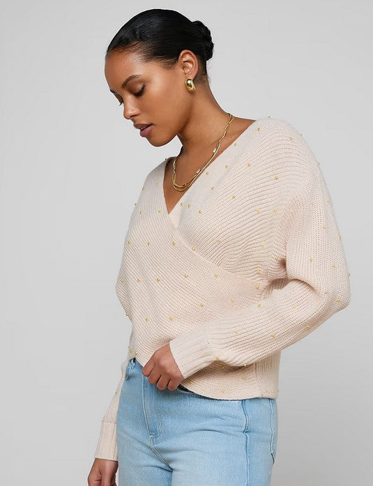 L'Agence Antonella Studded Sweater - Soft Blush/Gold