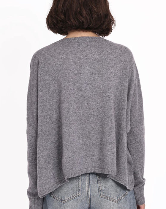 Minnie Rose Cashmere Long Sleeve Crop Sweater - Grey Shadow