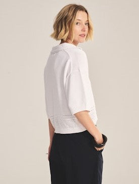 Velvet Winslow Cotton Short Sleeve Sweater - White