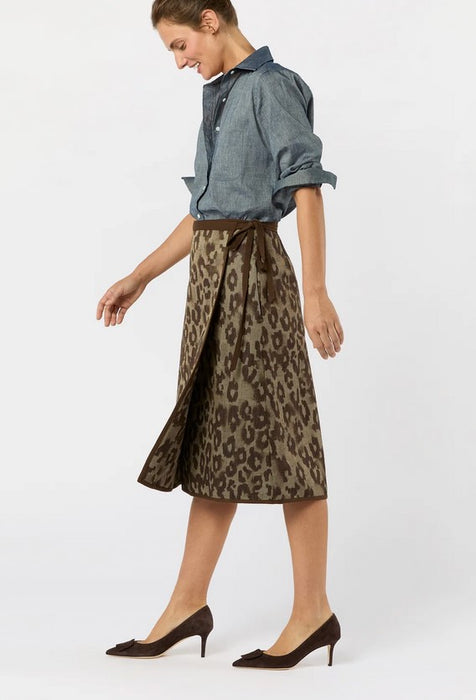 Ann Mashburn Adley Wrap Skirt - Leopard Twill