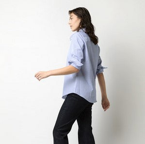 Ann Mashburn Frill Shirt - Blue Engal Stripe