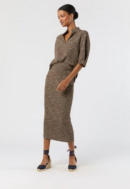 Ann Mashburn Long Pull On Knit Skirt - Brown/Ivory