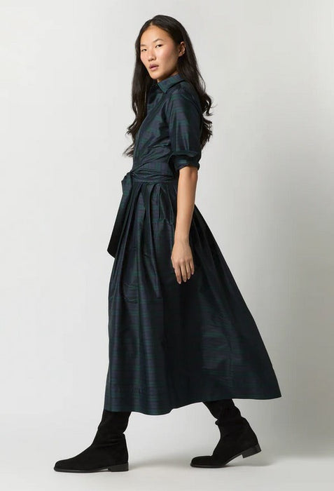 Ann Mashburn Classic Shirtwaist Maxi Dress - Blackwatch Silk Shantung