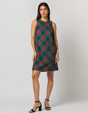 Ann Mashburn Susy Shift Dress - Green/Red Plaid