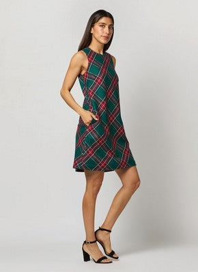 Ann Mashburn Susy Shift Dress - Green/Red Plaid