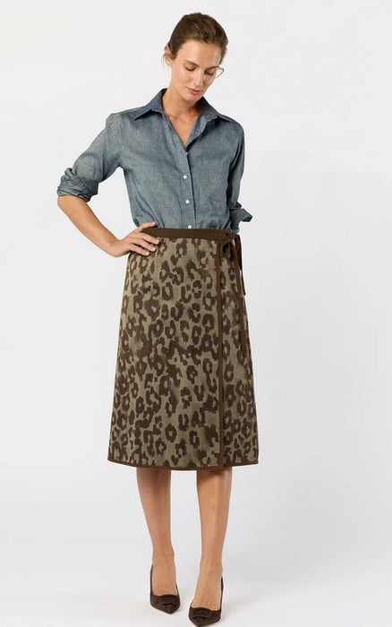 Ann Mashburn Adley Wrap Skirt - Leopard Twill