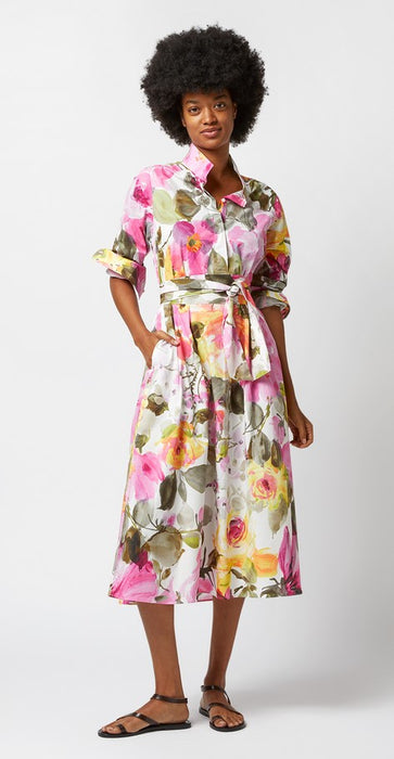 Ann Mashburn Annette Popover Dress - Pink/Olive Floral
