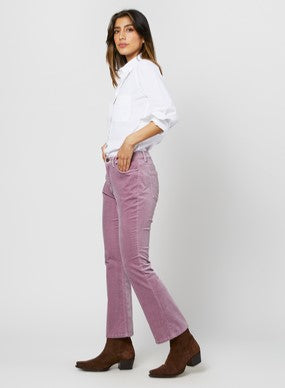 Ann Mashburn Flare Cropped 5-Pocket Velvet Jeans - Lavender
