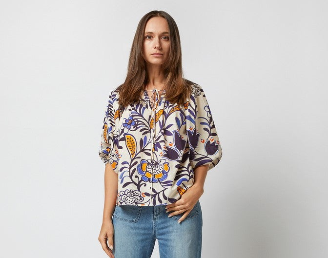 Ann Mashburn Lola Top - Blue/Tangerine Floral