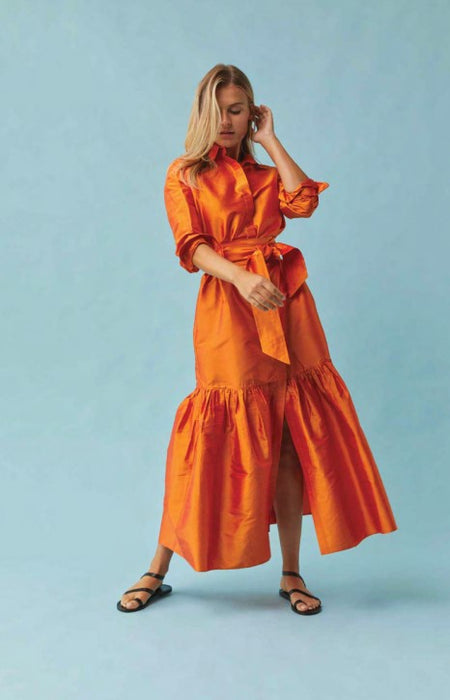 Ann Mashburn Manon Silk Shantung Dress - Tangerine