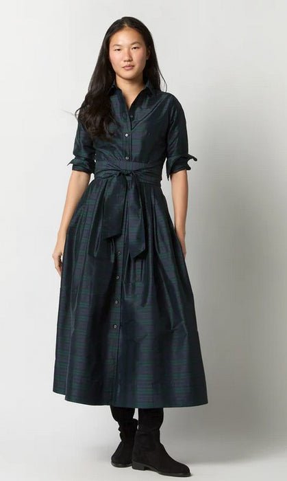 Ann Mashburn Classic Shirtwaist Maxi Dress - Blackwatch Silk Shantung Shop Fuschia Ann Mashburn Classic Shirtwaist Maxi Dress - Blackwatch Silk Shantung Shop Fuschia