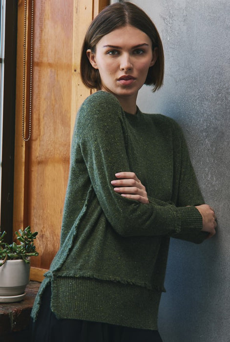 Autumn Cashmere Fringe Crew Sweater - Marsh