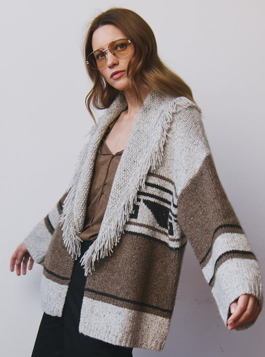 Autumn Cashmere Fringe Shawl Sweater - Brownie