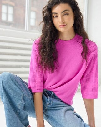 Autumn Cashmere Boxy Mesh Short Sleeve Sweater - Petunia