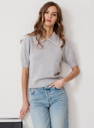 Autumn Cashmere Peter Pan Collar Sweater - Cinderblack