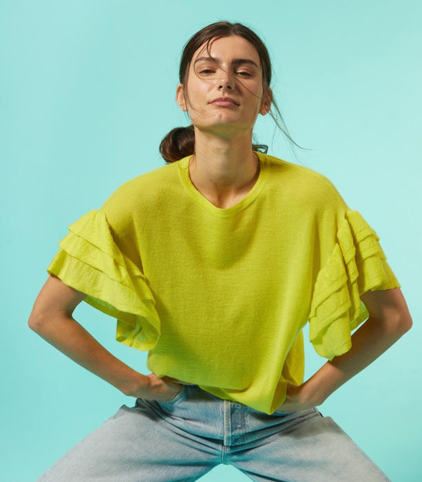 Autumn Cashmere Boxy Ruffle Cashmere Tee - High Voltage