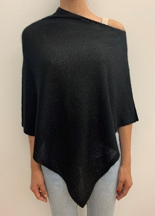 Autumn Cashmere Sequin Cropped Poncho - Black
