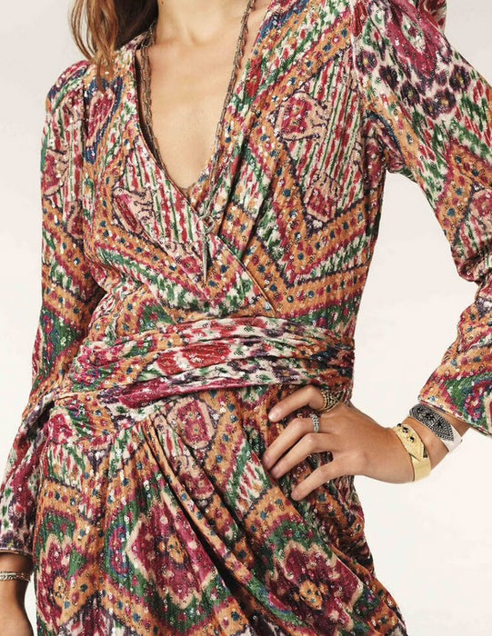 bash sequin dress Bash Ba&Sh Jay Ahr Gown Dress Sequin Monstera Print Long sleeve
