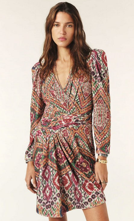 bash boho dress Ba&sh Tola Sequin Size:US8-UK10-EUR38 it features a button NA-12.23.25AM A-line Off-the-Shoulder Full/Long Sleeve