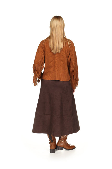 Brodie Cashmere Cable Fringe Crew - Carmel