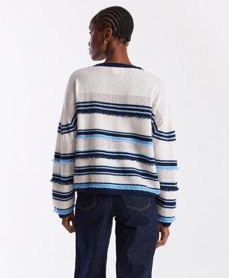 Brodie Cashmere Funky Stripe Sweater - White/Navy