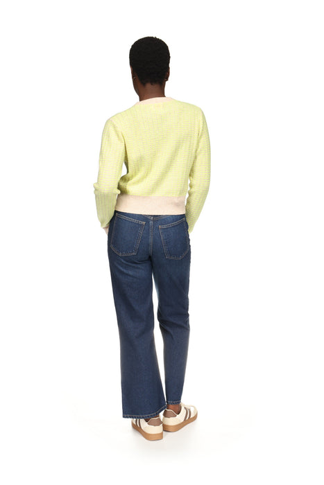 Brodie Cashmere Ethereal Stitch Crew - Cygnet/Neon Yellow