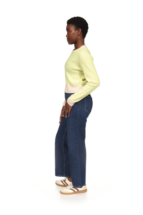 Brodie Cashmere Ethereal Stitch Crew - Cygnet/Neon Yellow